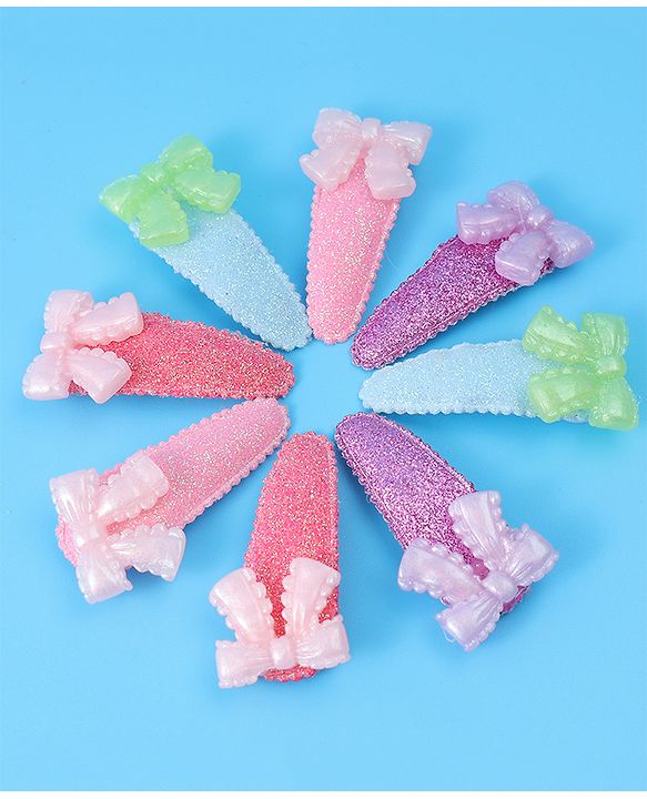 Babyhug Free Size Snap Clips With Bow Applique Pack of 8 - Multicolor