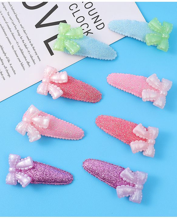 Babyhug Free Size Snap Clips With Bow Applique Pack of 8 - Multicolor