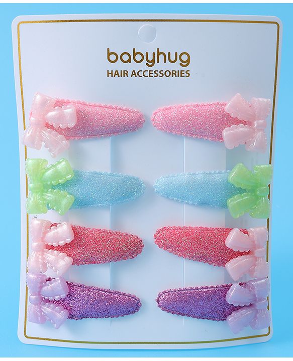 Babyhug Free Size Snap Clips With Bow Applique Pack of 8 - Multicolor