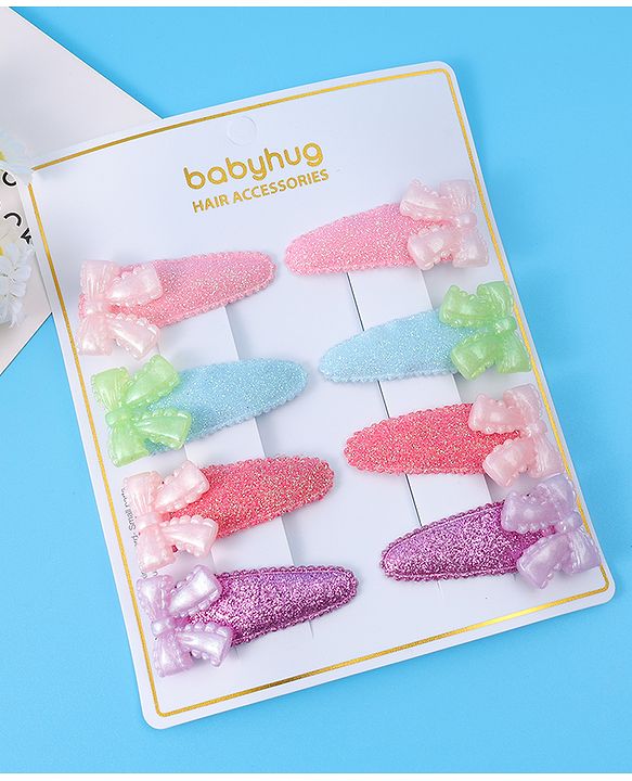 Babyhug Free Size Snap Clips With Bow Applique Pack of 8 - Multicolor