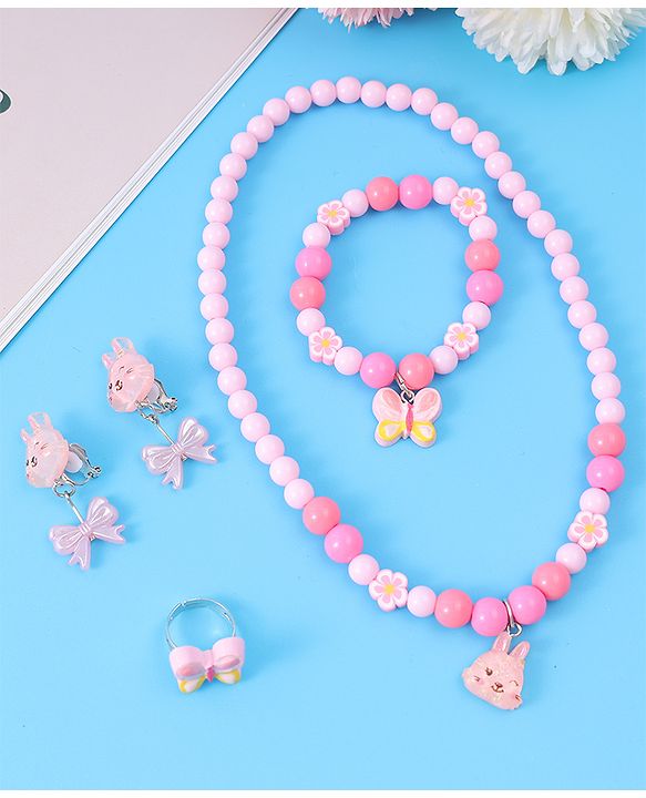 Babyhug Free Size Jewellery Set with Bunny & Bow Applique - Pink