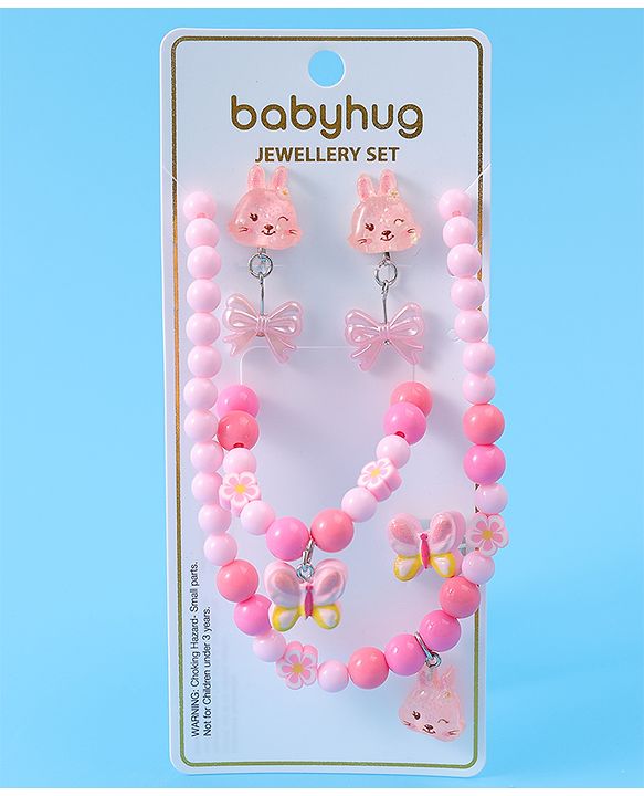 Babyhug Free Size Jewellery Set with Bunny & Bow Applique - Pink