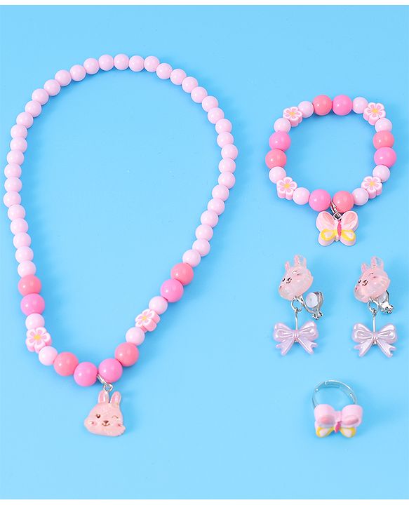 Babyhug Free Size Jewellery Set with Bunny & Bow Applique - Pink