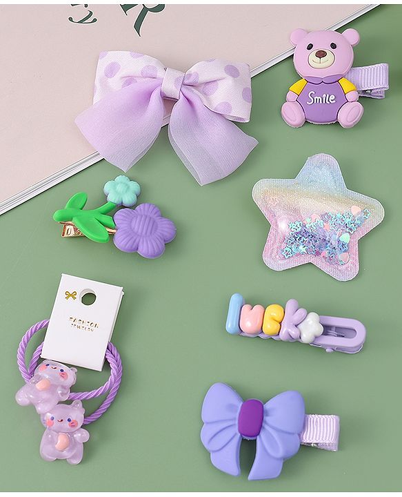 Babyhug Hair Accessories with Bow Applique Combo Sets - Purple