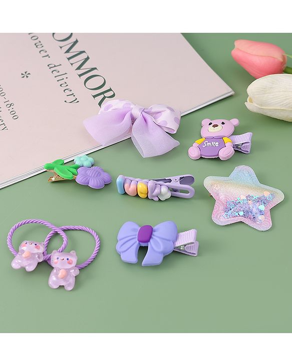 Babyhug Hair Accessories with Bow Applique Combo Sets - Purple