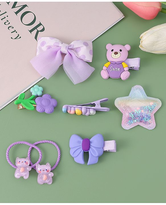 Babyhug Hair Accessories with Bow Applique Combo Sets - Purple