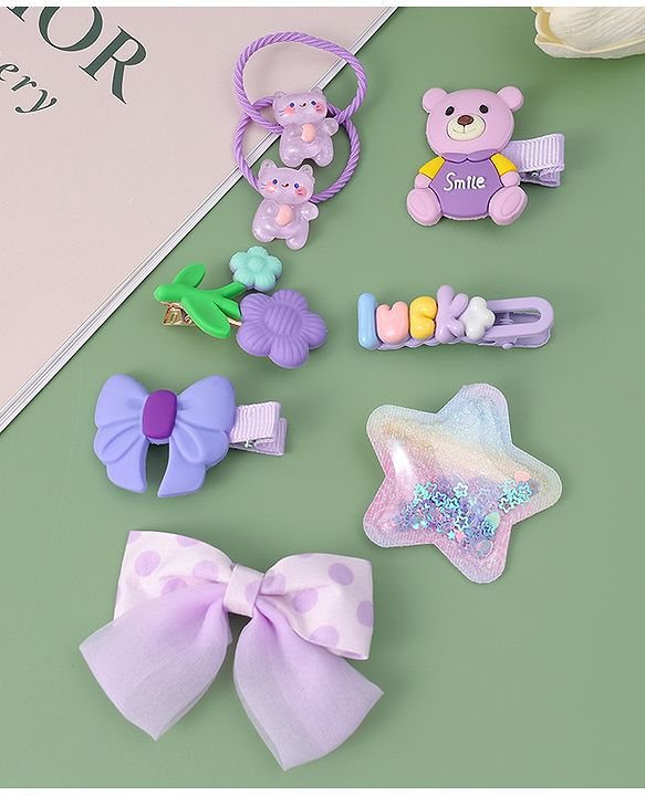 Babyhug Hair Accessories with Bow Applique Combo Sets - Purple