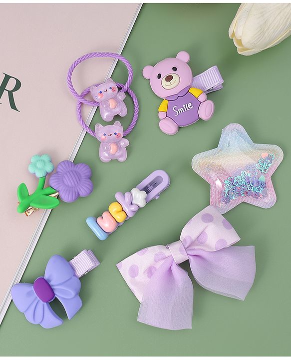 Babyhug Hair Accessories with Bow Applique Combo Sets - Purple