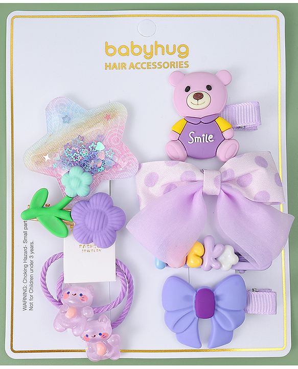Babyhug Hair Accessories with Bow Applique Combo Sets - Purple
