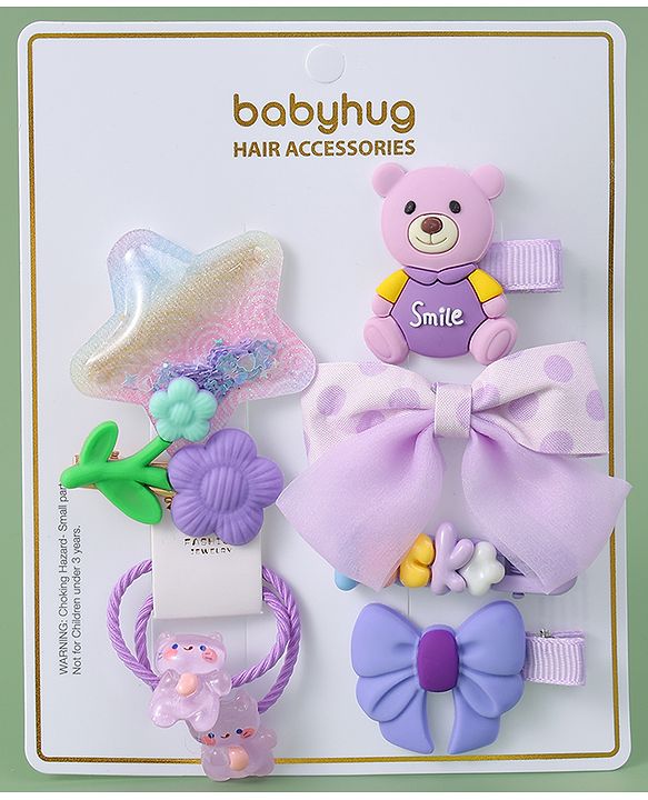 Babyhug Hair Accessories with Bow Applique Combo Sets - Purple