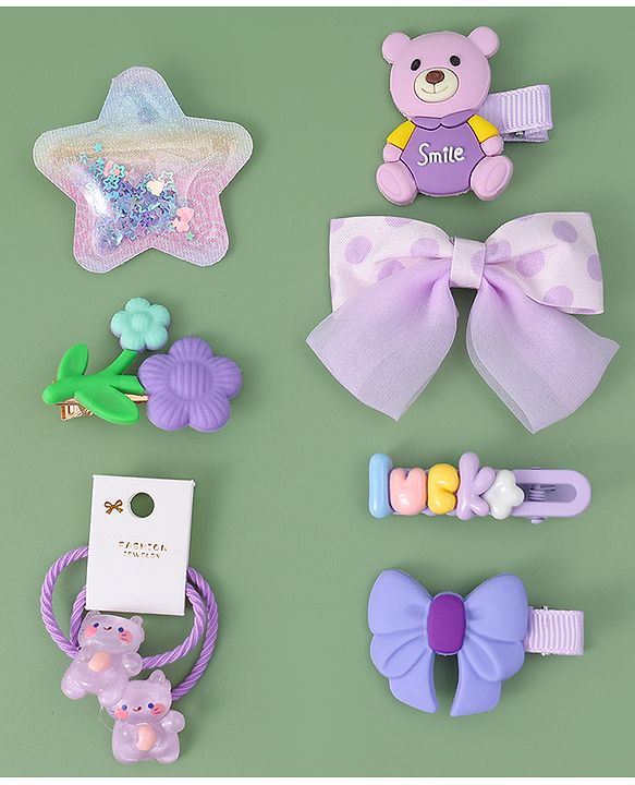 Babyhug Hair Accessories with Bow Applique Combo Sets - Purple