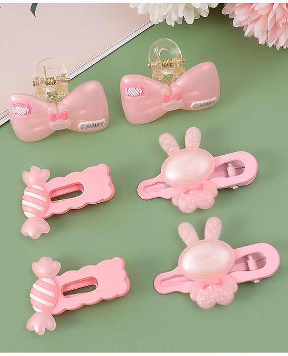 Babyhug Hair Pins And Clips  with Bow Appliques Pack of 6 - Pink