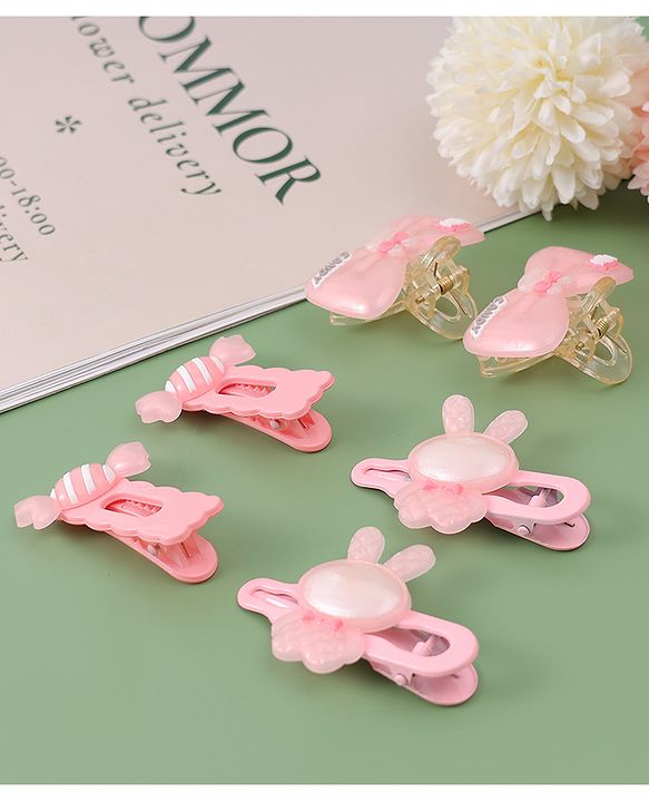 Babyhug Hair Pins And Clips  with Bow Appliques Pack of 6 - Pink
