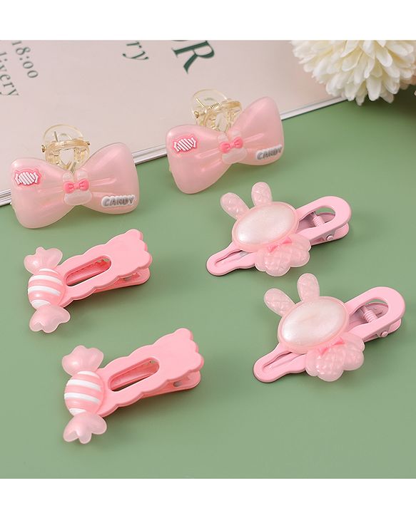 Babyhug Hair Pins And Clips  with Bow Appliques Pack of 6 - Pink