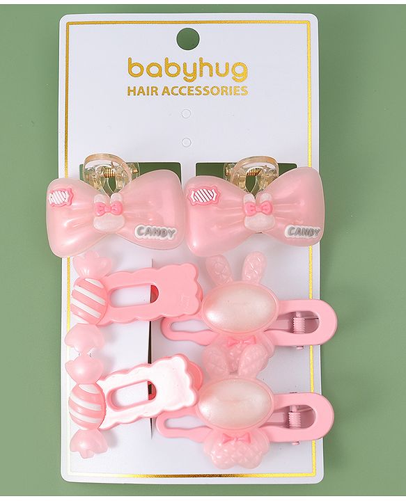 Babyhug Hair Pins And Clips  with Bow Appliques Pack of 6 - Pink