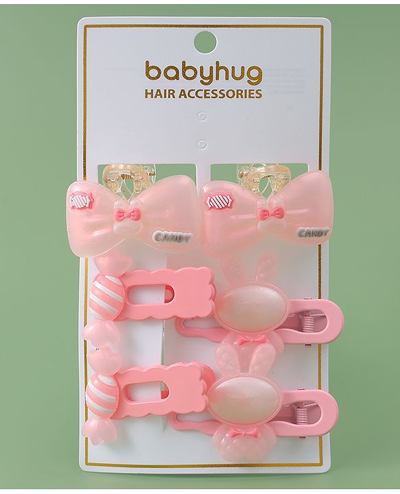 Babyhug Hair Pins And Clips  with Bow Appliques Pack of 6 - Pink