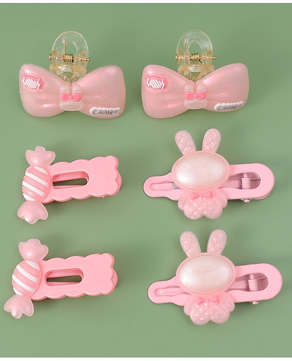 Babyhug Hair Pins And Clips  with Bow Appliques Pack of 6 - Pink