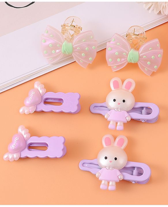 Babyhug Hair Pins And Clips with Bow Applique Pack of 6 - Purple