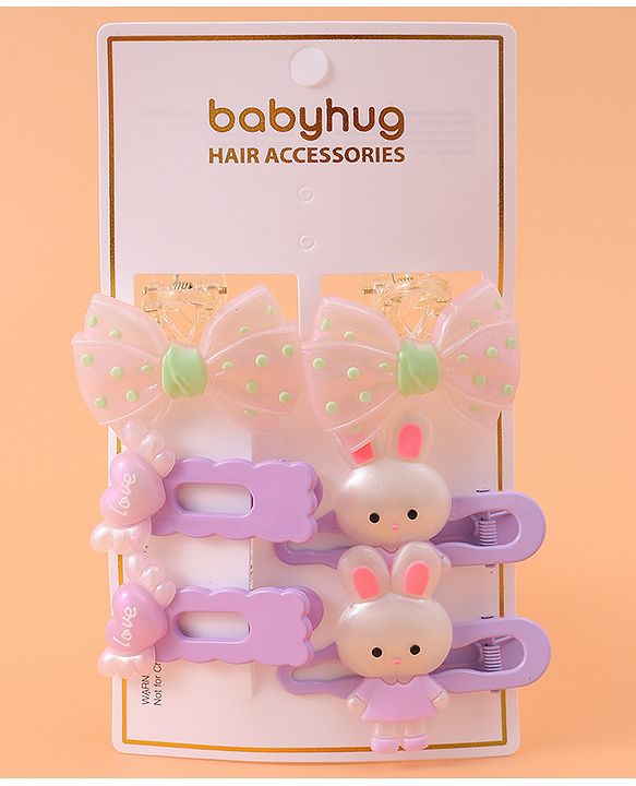 Babyhug Hair Pins And Clips with Bow Applique Pack of 6 - Purple