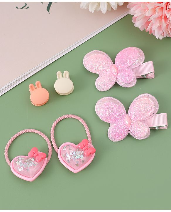 Babyhug Hair Pins And Clips  with Heart Applique Pack of 6 - Pink