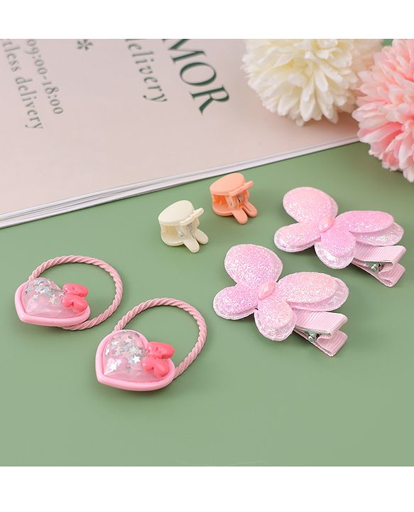 Babyhug Hair Pins And Clips  with Heart Applique Pack of 6 - Pink