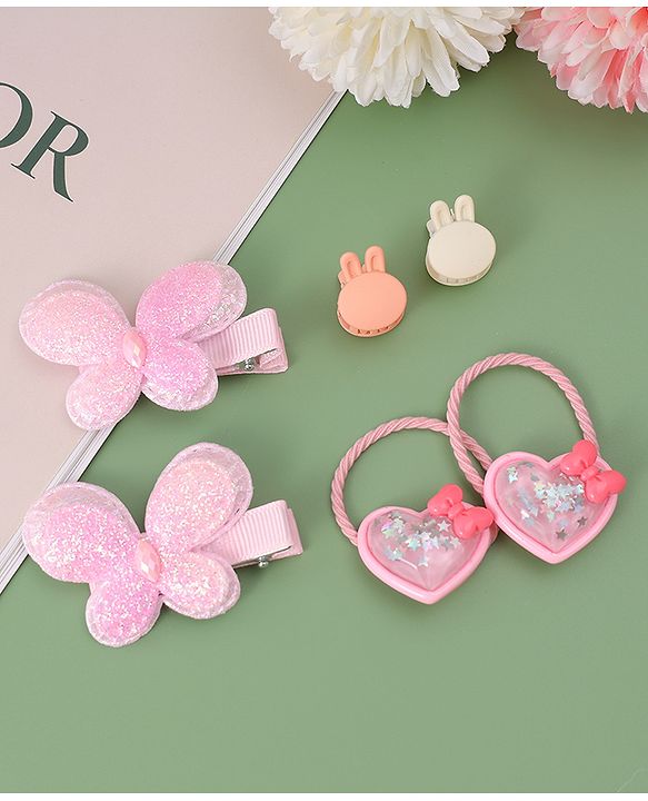 Babyhug Hair Pins And Clips  with Heart Applique Pack of 6 - Pink