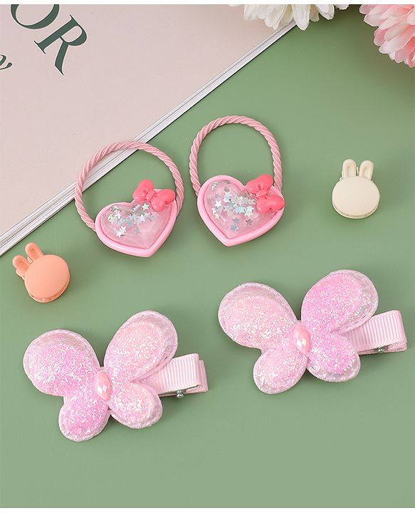 Babyhug Hair Pins And Clips  with Heart Applique Pack of 6 - Pink