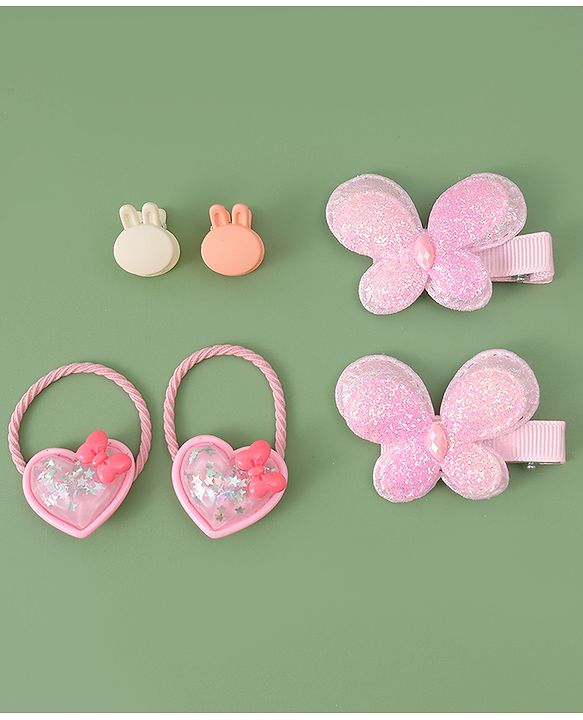 Babyhug Hair Pins And Clips  with Heart Applique Pack of 6 - Pink