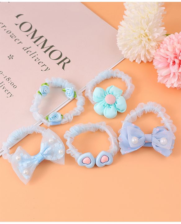 Babyhug Rubber Bands & Scrunchies  with Bow Applique Pack of 5  - Blue
