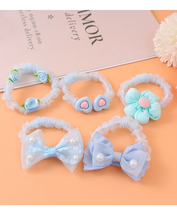 Babyhug Rubber Bands & Scrunchies  with Bow Applique Pack of 5  - Blue