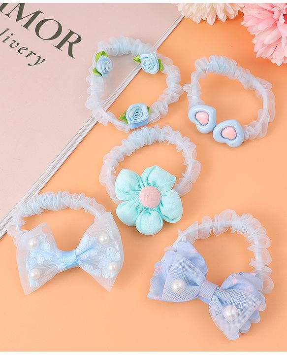 Babyhug Rubber Bands & Scrunchies  with Bow Applique Pack of 5  - Blue