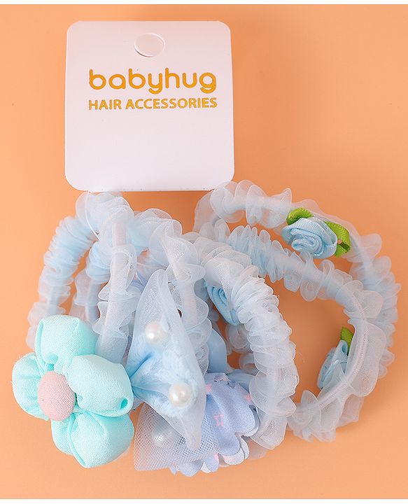 Babyhug Rubber Bands & Scrunchies  with Bow Applique Pack of 5  - Blue
