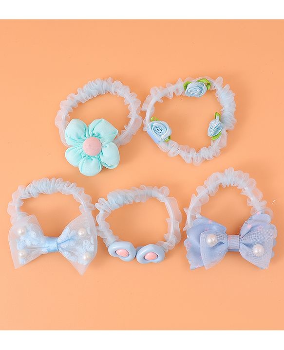 Babyhug Rubber Bands & Scrunchies  with Bow Applique Pack of 5  - Blue