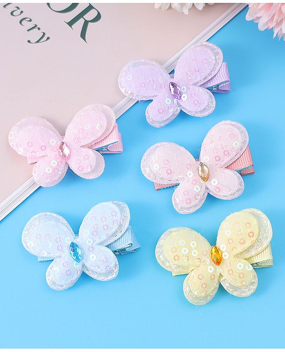 Babyhug Bow & Butterfly Clips Free Size Pack of 5 - Multicolor