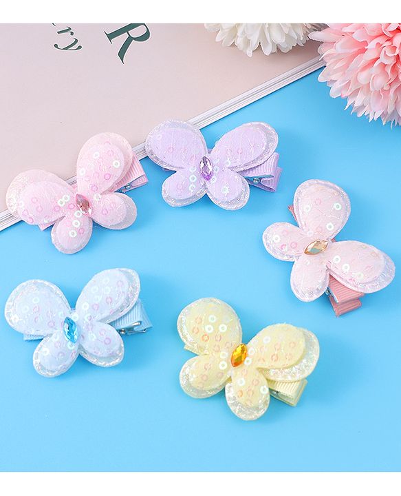 Babyhug Bow & Butterfly Clips Free Size Pack of 5 - Multicolor