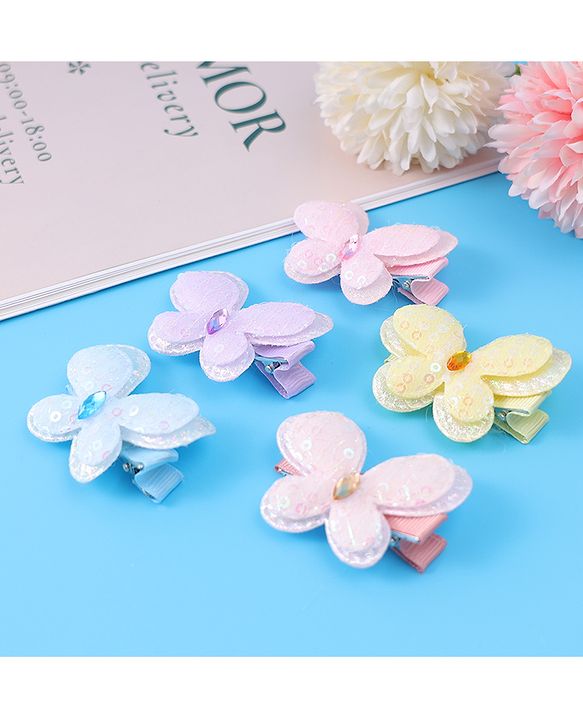 Babyhug Bow & Butterfly Clips Free Size Pack of 5 - Multicolor