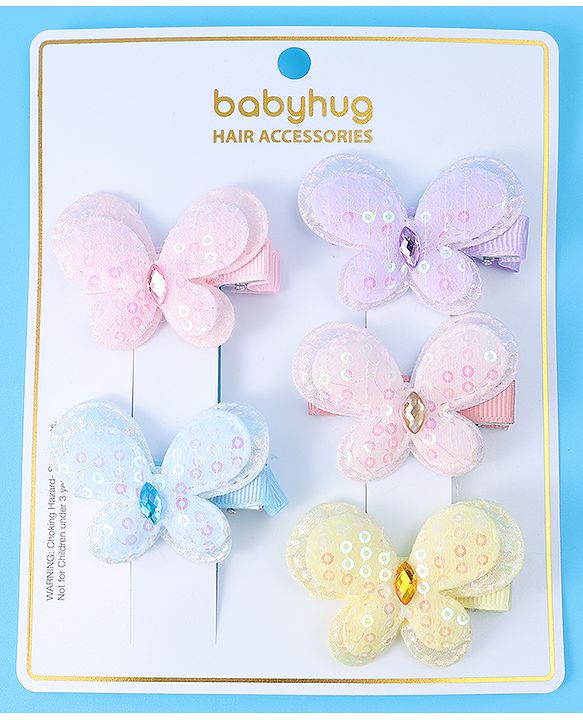 Babyhug Bow & Butterfly Clips Free Size Pack of 5 - Multicolor