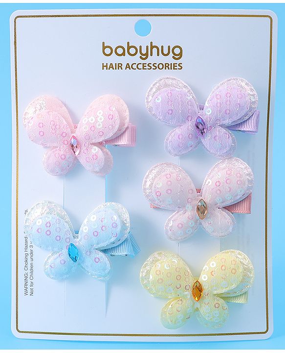 Babyhug Bow & Butterfly Clips Free Size Pack of 5 - Multicolor