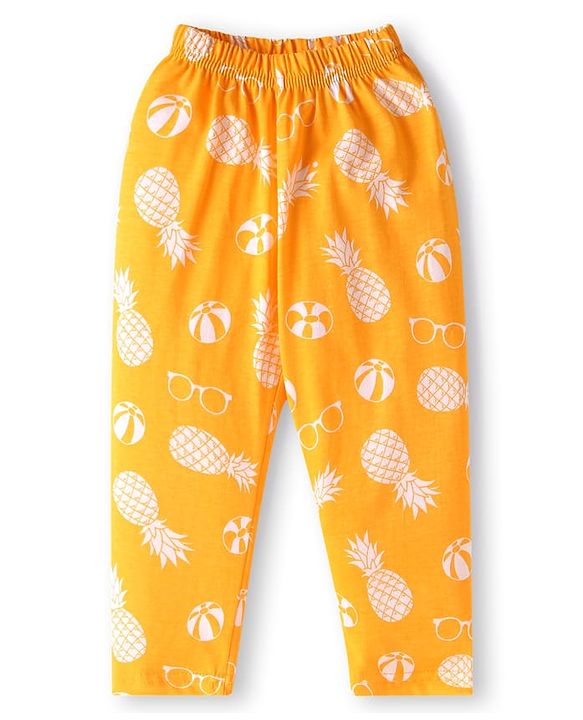 Babyhug Cotton Knit Full Sleeves Front Open Night Suit with Pineapple Print - Yellow