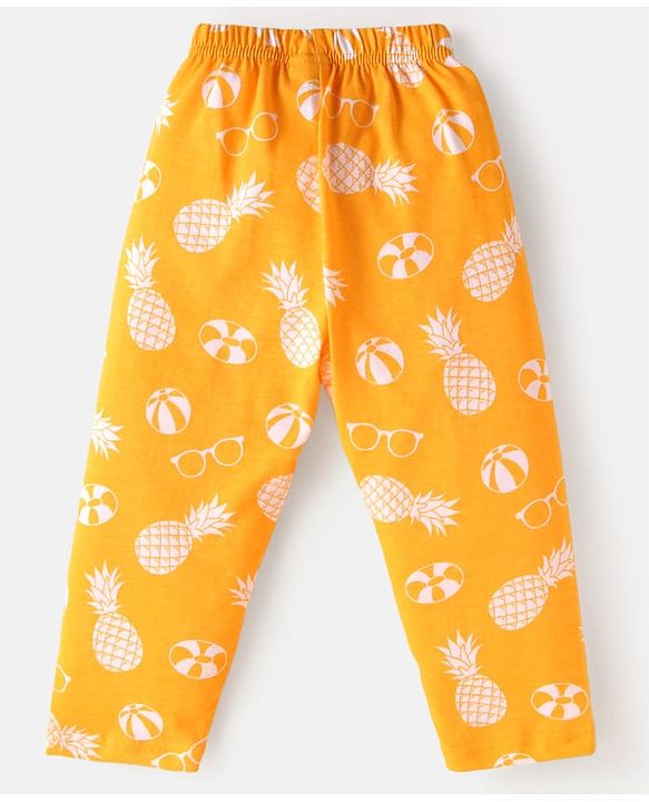 Babyhug Cotton Knit Full Sleeves Front Open Night Suit with Pineapple Print - Yellow