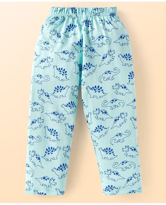 Babyhug Cotton Knit Full Sleeves Night Suit with Dino Print - Light Blue
