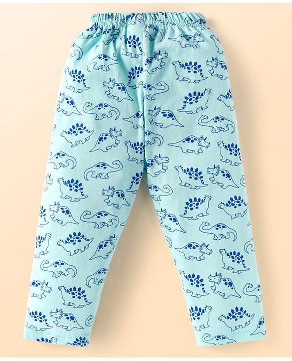 Babyhug Cotton Knit Full Sleeves Night Suit with Dino Print - Light Blue