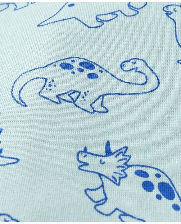 Babyhug Cotton Knit Full Sleeves Night Suit with Dino Print - Light Blue