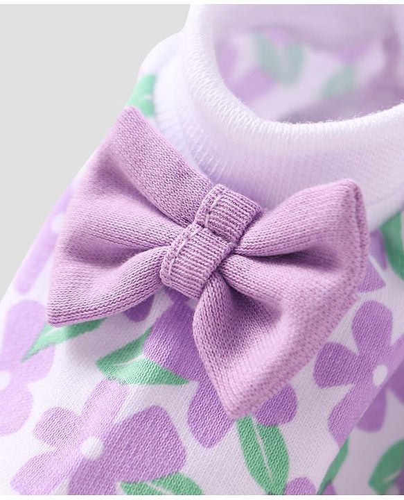 Babyhug 100% Cotton Knit Mittens & Booties with Floral Print - Purple