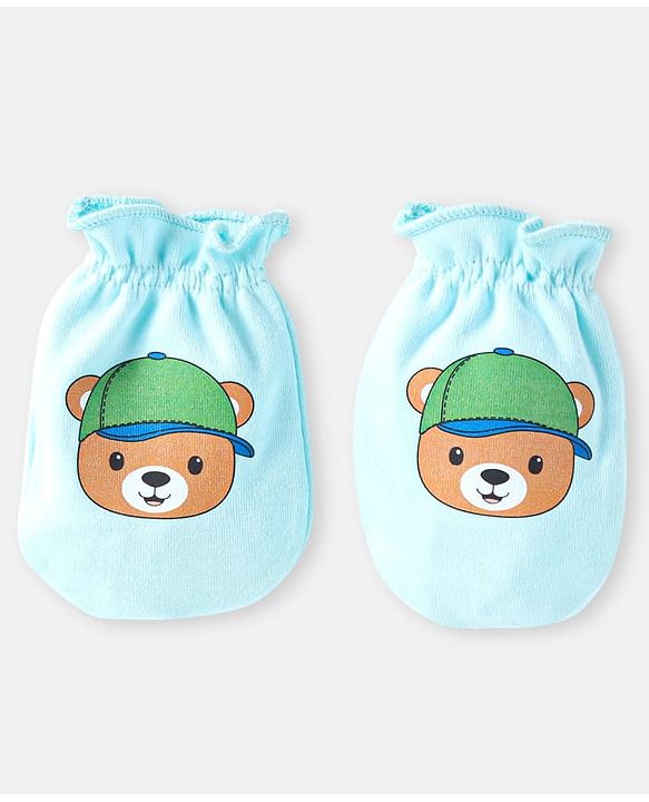 Babyhug 100% Cotton Knit Mittens with Animal Prints Pack of 3 - Blue & Red
