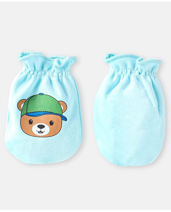 Babyhug 100% Cotton Knit Mittens with Animal Prints Pack of 3 - Blue & Red