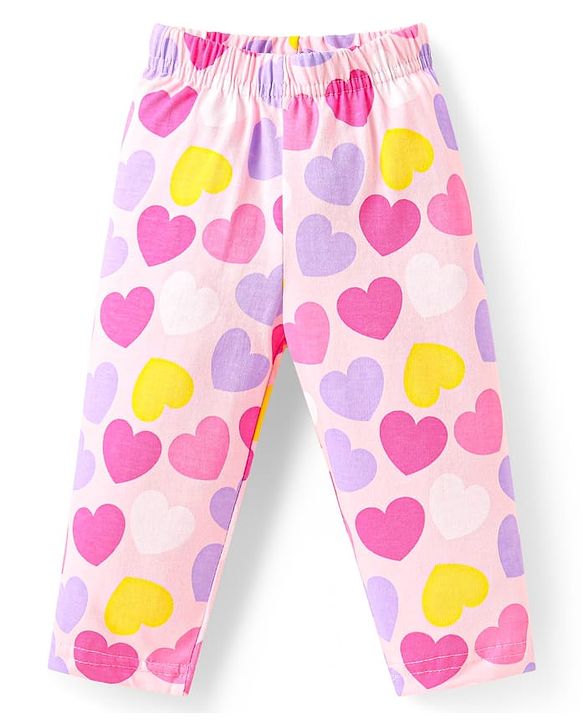 Babyhug Cotton Knit Full Sleeves Night Suit With Heart Print - Pink
