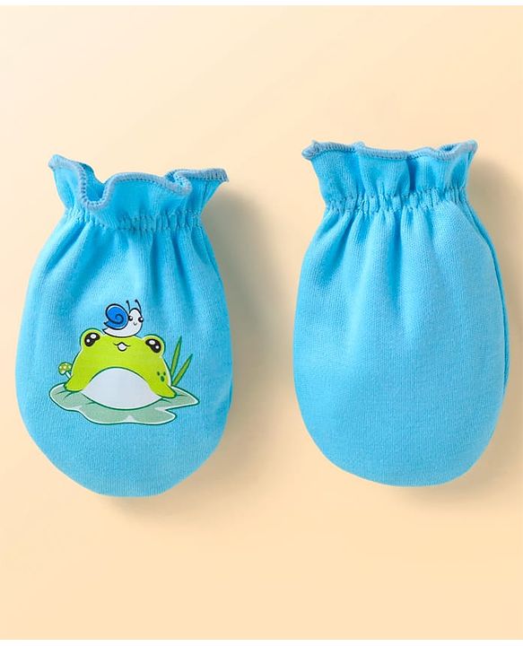 Babyhug Interlock Knit Mittens With Frog Print Pack of 3 - White Blue & Orange