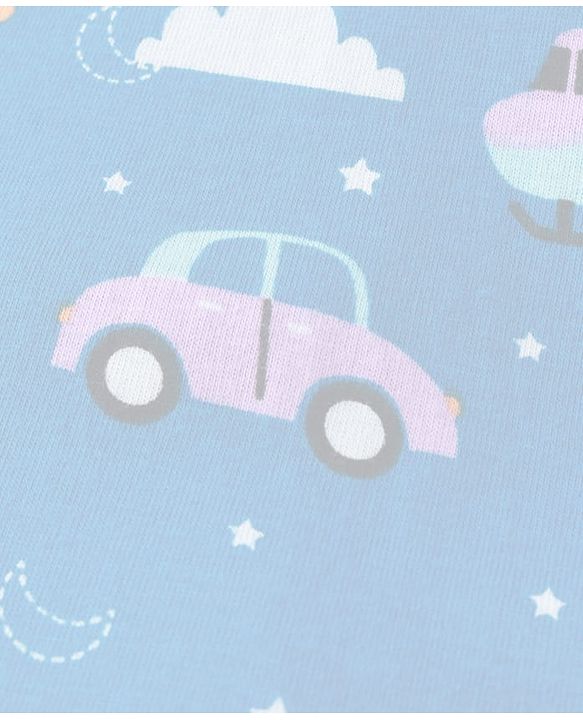Babyhug Cotton Knit Full Sleeves Night Suit With Vehicle Print - Blue