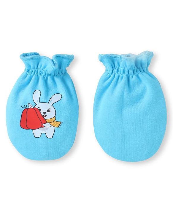 Babyhug 100% Cotton Knit Mittens with Bear Print Pack of 3 - Light Blue Red & Yellow